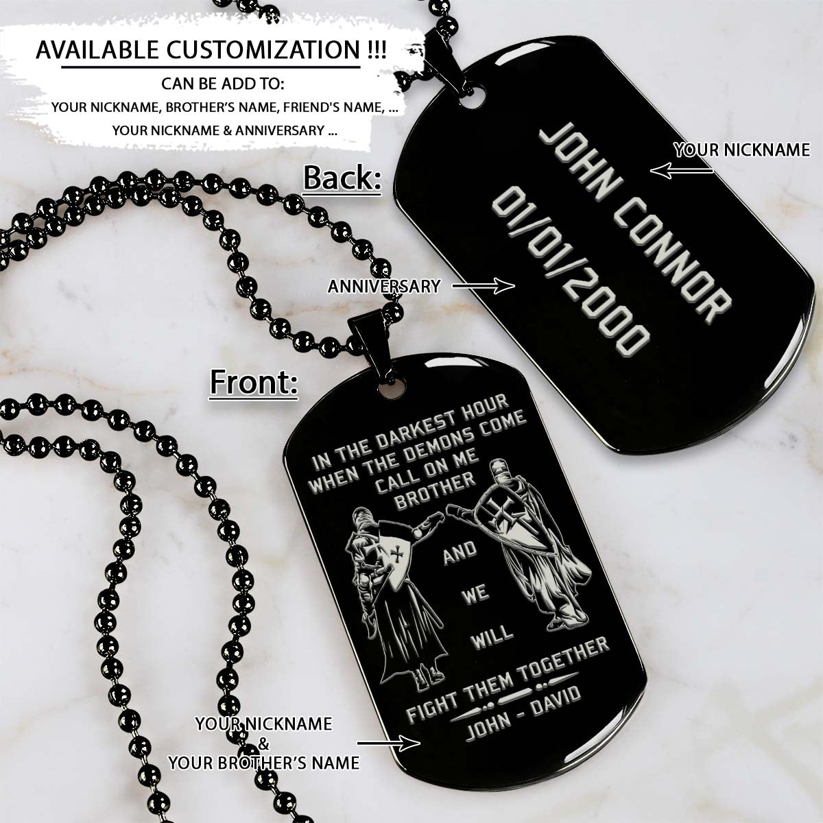 Knight Templar Dog Tag - Call On Me Brother - Crusades - Chivalry - Religious Zeal - Templar Wealth - Mysterious Legacy - Knight Templar Necklace - Engrave Dog Tag