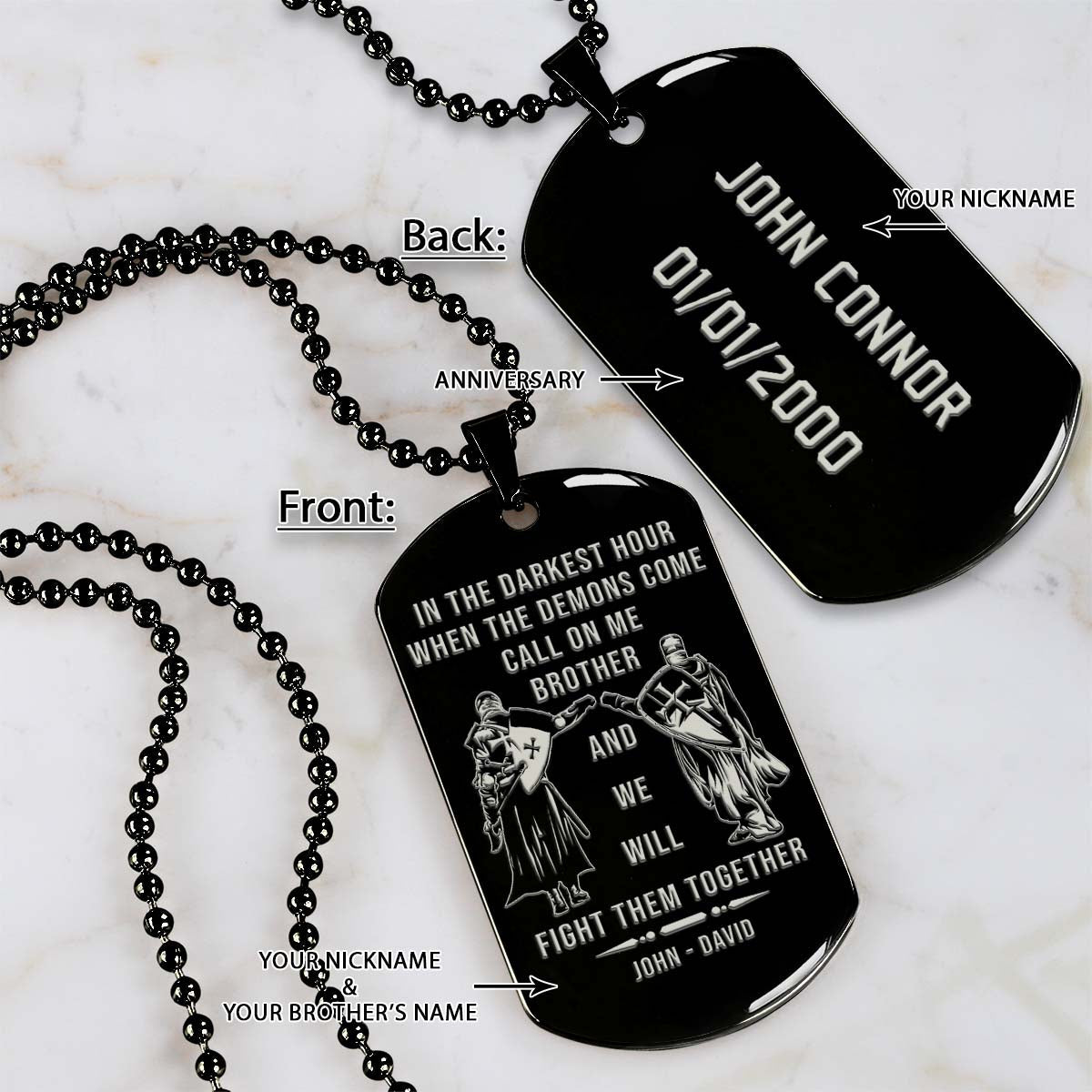 Knight Templar Dog Tag - Call On Me Brother - Crusades - Chivalry - Religious Zeal - Templar Wealth - Mysterious Legacy - Knight Templar Necklace - Engrave Dog Tag