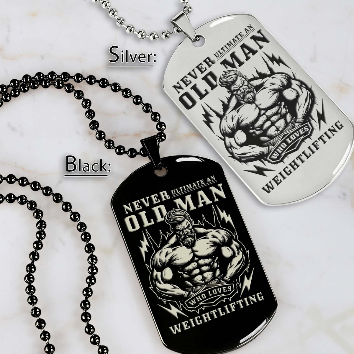 Gym Dog Tag - Gym Necklace - Never Ultimate An Old Man Who Loves Weightlifting - Call One Me Brother - Gym - Fitness Center - Workout - Engrave Dog Tag