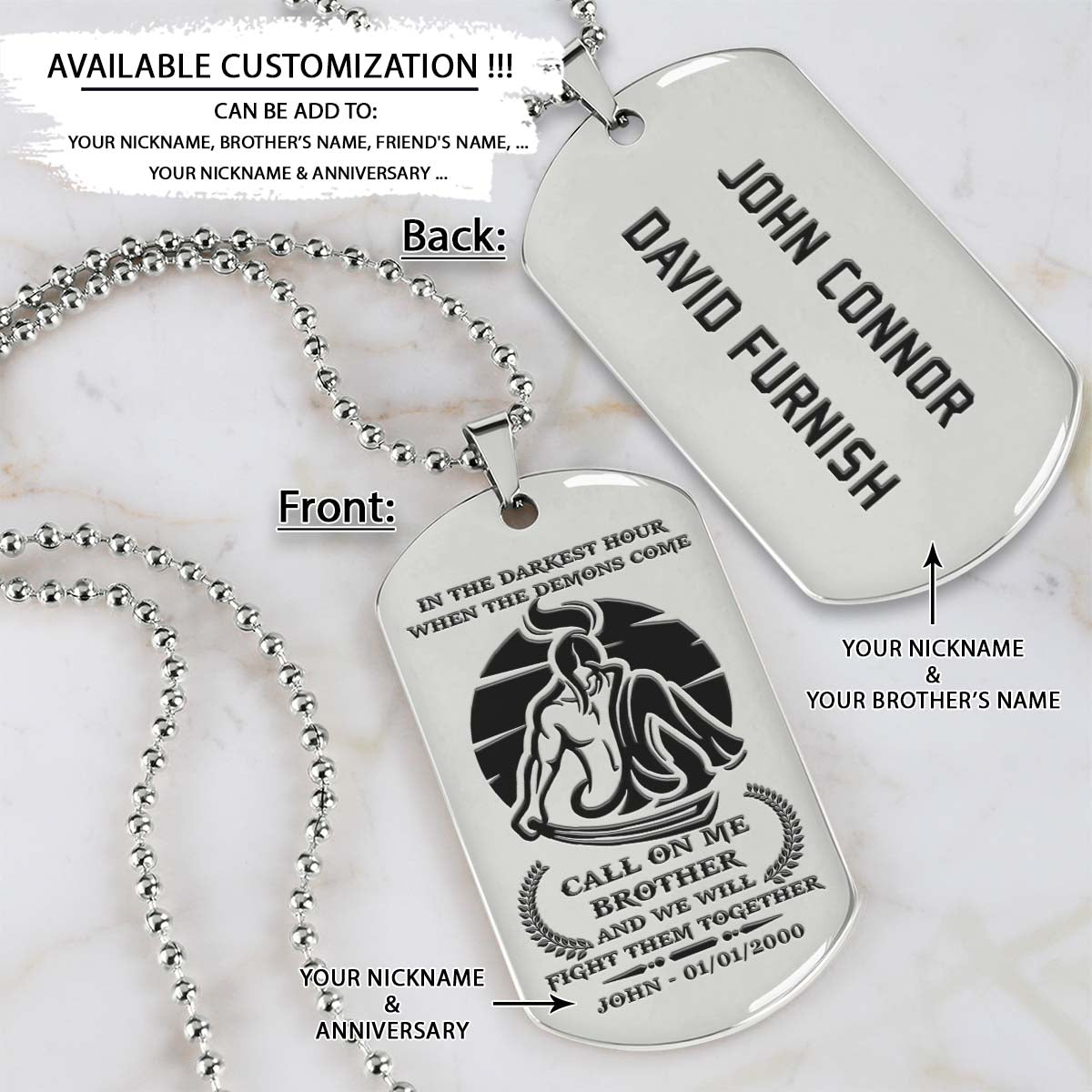 Samurai Dog Tag - Call On Me Brother - Bushido - Katana - Ronin - Miyamoto Musashi - Samurai Necklace - Engrave Dog Tag