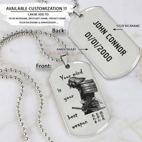 Samurai Dog Tag - Your Mind Is Your Best Weapon - Bushido - Katana - Ronin - Miyamoto Musashi - Samurai Necklace - Engrave Dog Tag