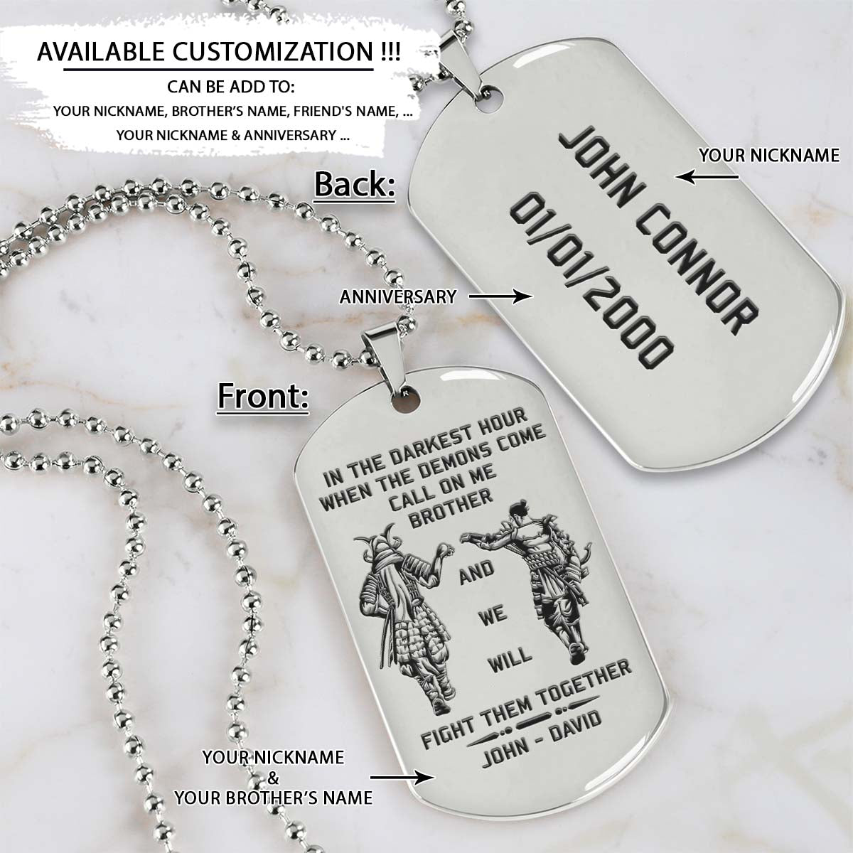 Samurai Dog Tag - Call On Me Brother - Bushido - Katana - Ronin - Miyamoto Musashi - Samurai Necklace - Engrave Dog Tag