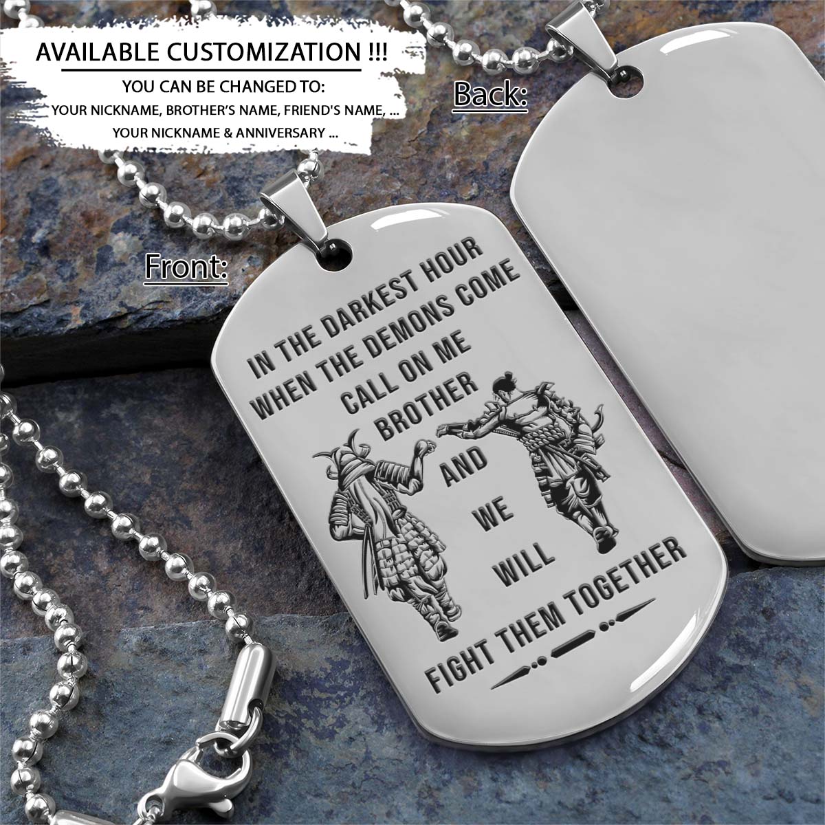 Samurai Dog Tag - Call On Me Brother - Bushido - Katana - Ronin - Miyamoto Musashi - Samurai Necklace - Engrave Dog Tag