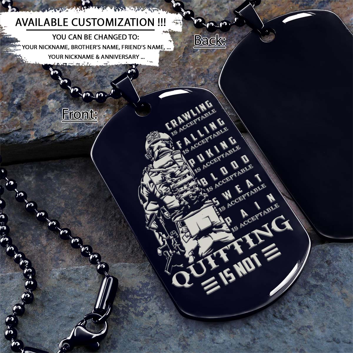 Soldier Dog Tag - Quitting Is Not - Army - Navy - Marines - Air Force - Soldier Necklace - Engrave Dog Tag